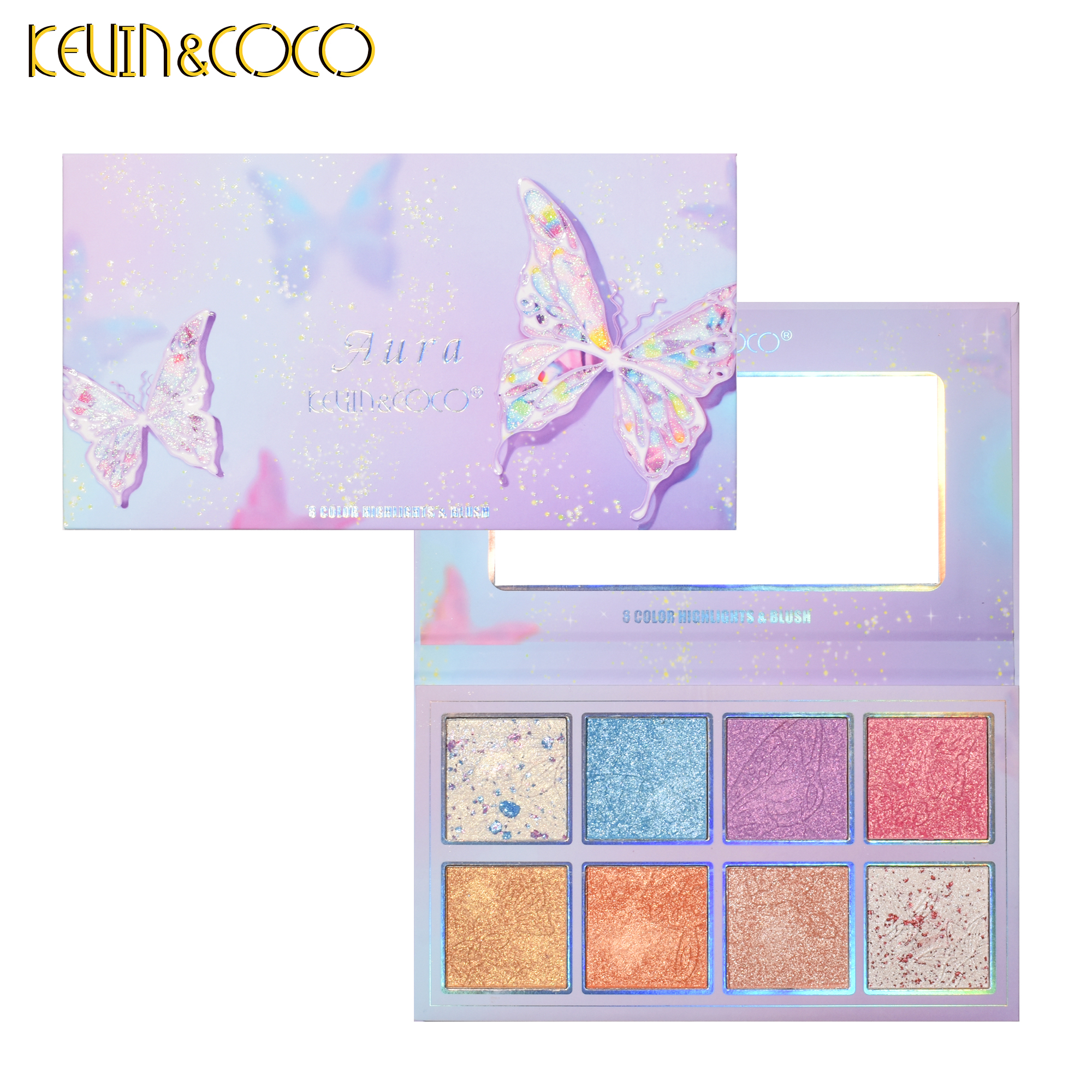 LIVE2【princess diamond set 11】-- kevin coco set, ballerina loose powder, butterfly eyeshadow palette, diamond highlighter, 25pcs products set