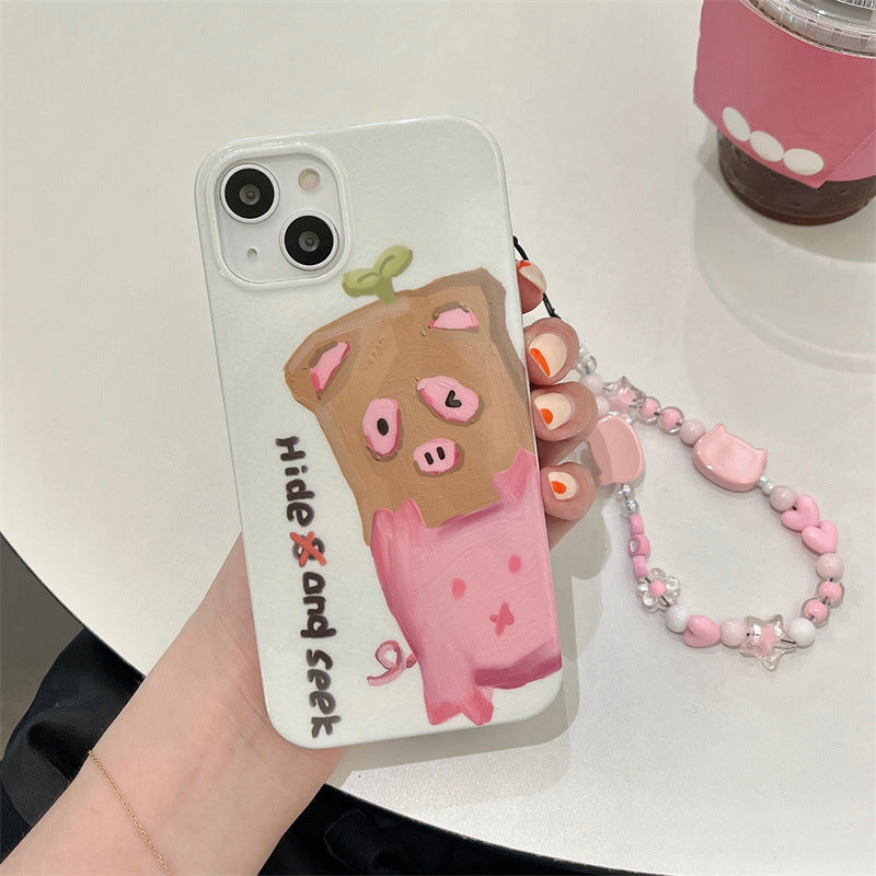 Funny cute pink pig chain soft shell iphone case