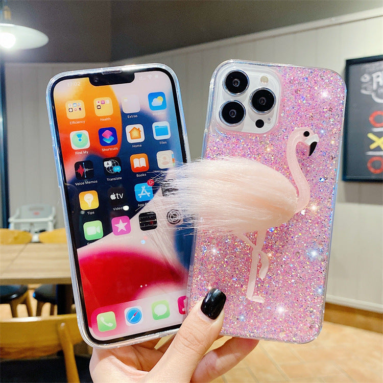 Flamingo Glitter Epoxy iPhone Case