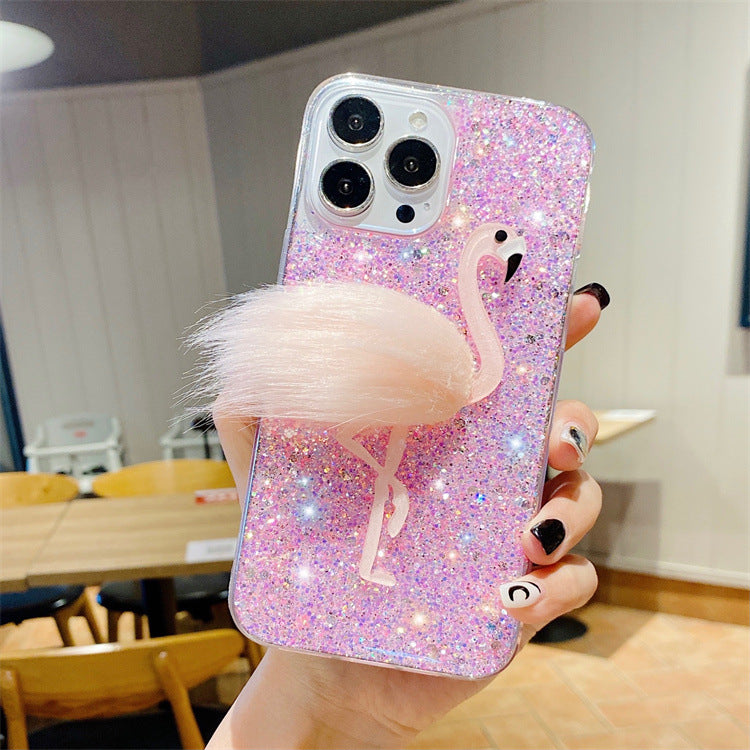 Flamingo Glitter Epoxy iPhone Case