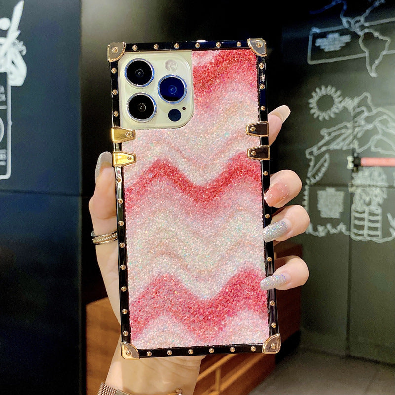 Square wave pattern glitter diamond bracket iPhone case