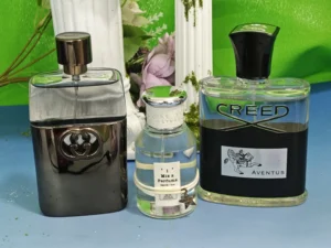 Acqua di Gio Profondo luxury blue bottle compared to Imixx No. 37 affordable alternative perfume.