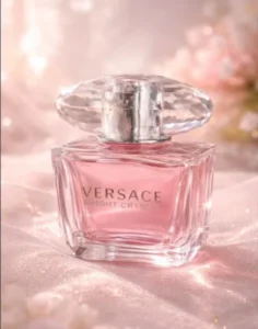 Cost breakdown comparison showing an affordable yuzu and peony fragrance alternative next to the original Versace Bright Crystal bottle.